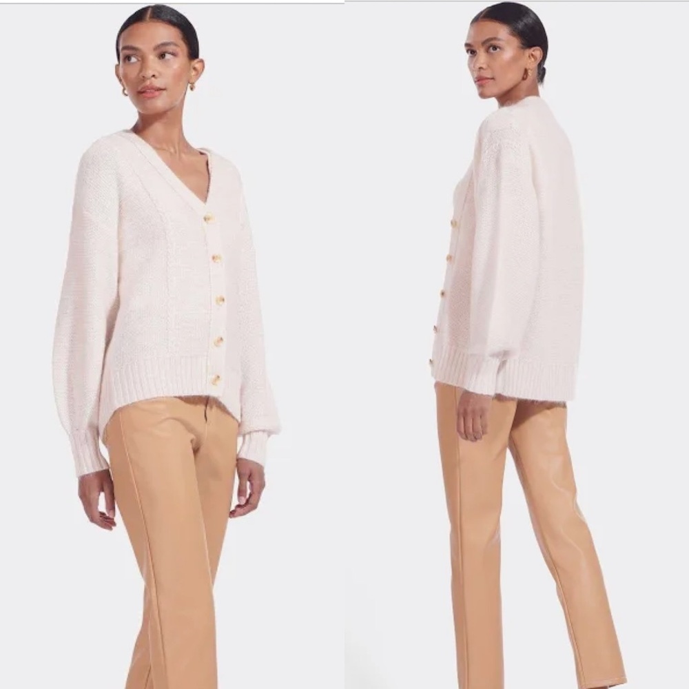 STAUD Cream Button-Front Knit Cardigan